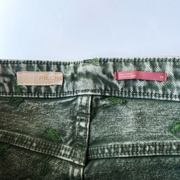 Pilcro Borrowed Boyfriend Jeans 29 Green Denim High Rise Embroidered Relaxed NEW - Picture 10 of 16